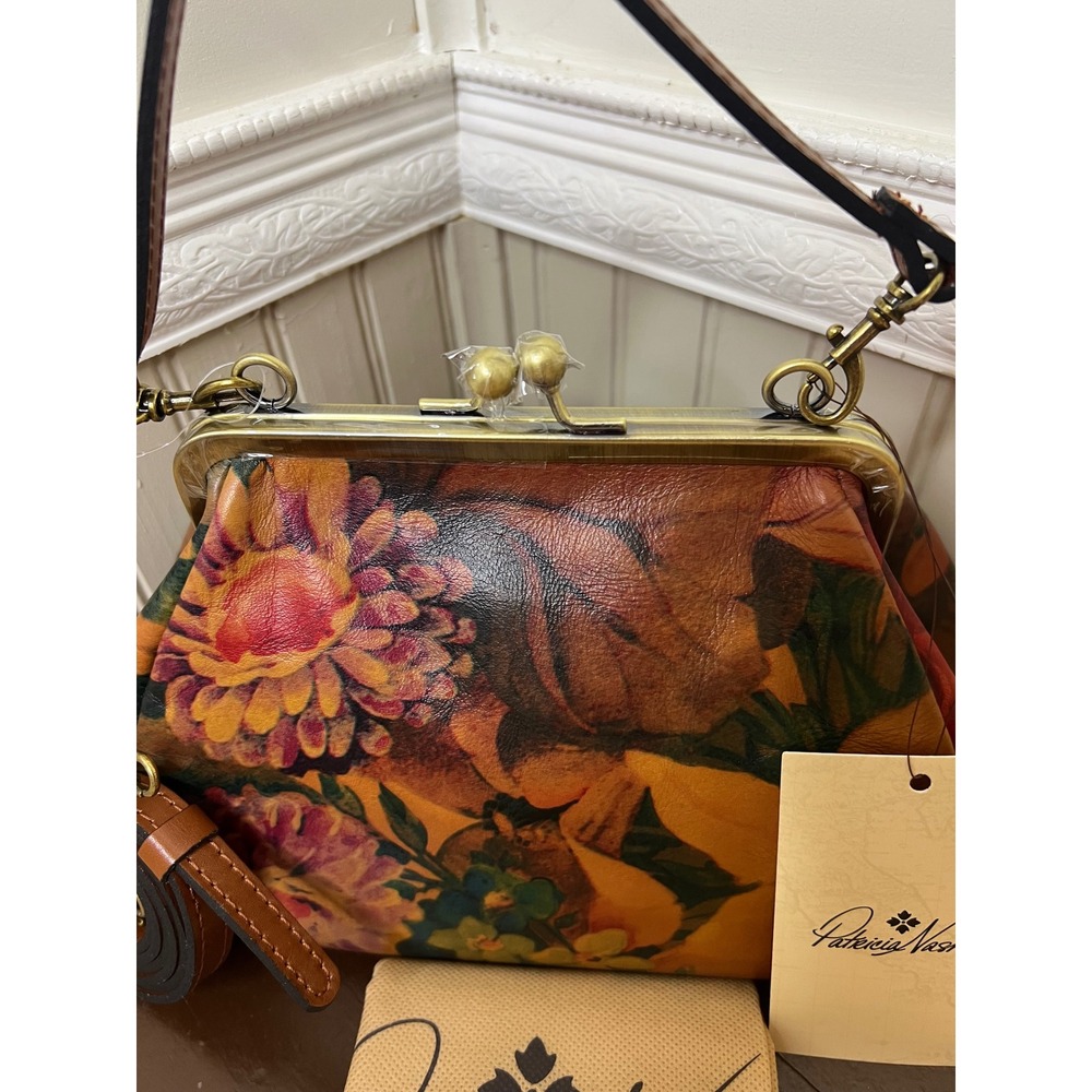 Patricia Nash Floral Leather Kiss Lock Satchel Bag Multi Color Vintage Style NEW - Picture 6 of 11